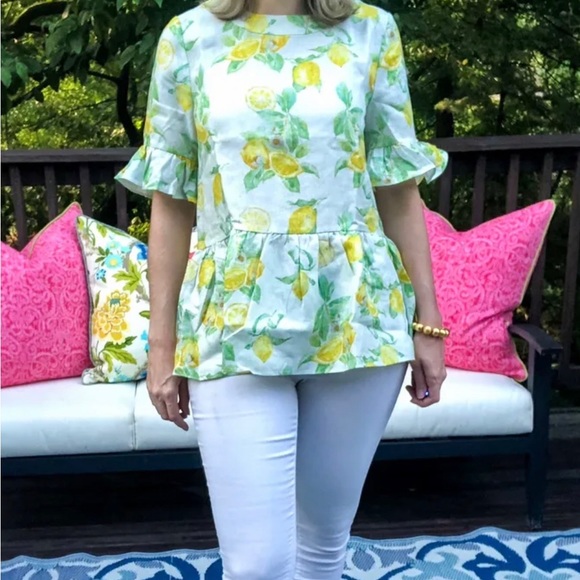 LaRoque Tops - LaRoque (NWOT) Linen, Lemons Peplum Women’s Top